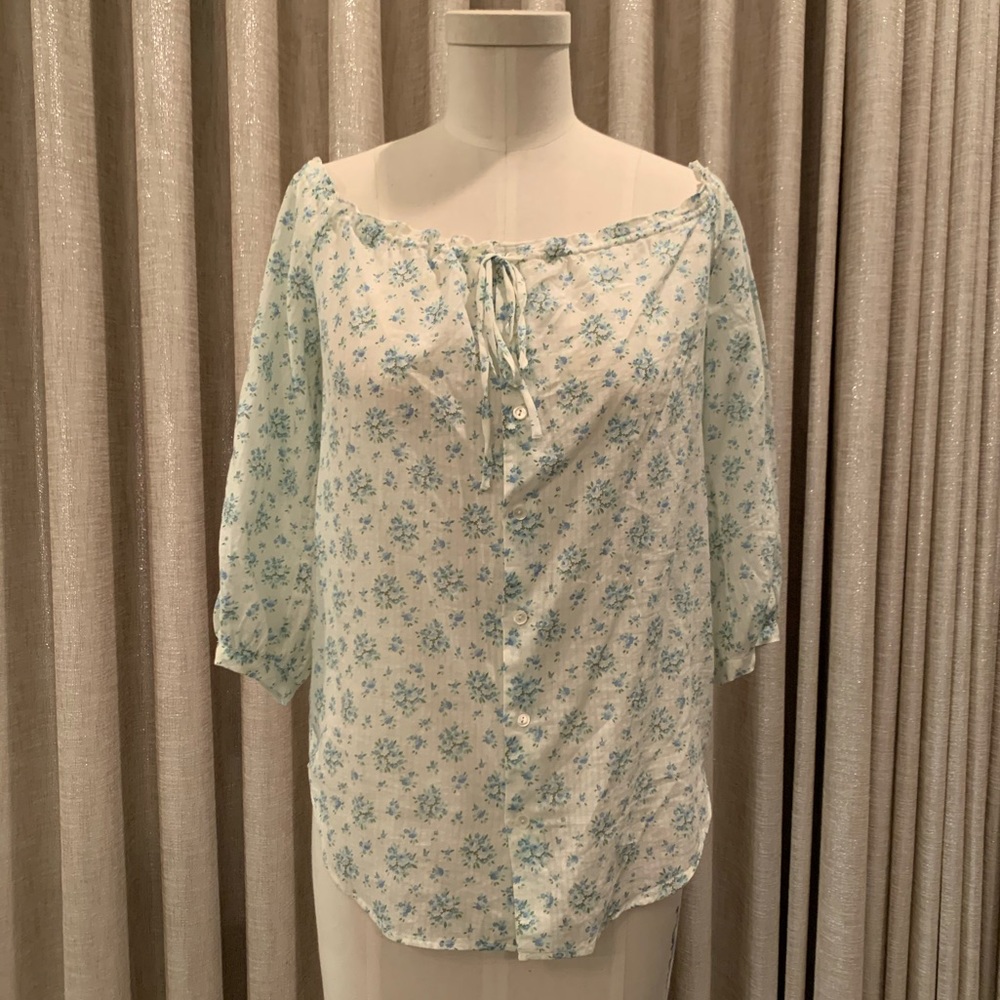 NWOT rugby Ralph Lauren white and blue floral off the shoulder blouse